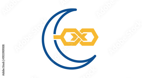 Islamic Crescent Moon and Infinity Symbol Logo, Blue and Gold