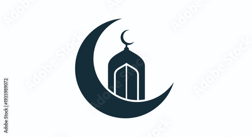 Islamic crescent moon and mosque icon silhouette