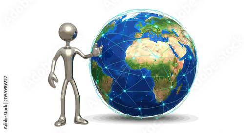 3D Man Character Holding Globe Earth.