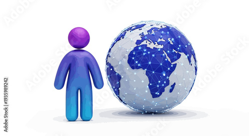 3D Human Figure Next to Globe Model.