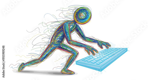 Abstract Humanoid Figure Typing on Keyboard.