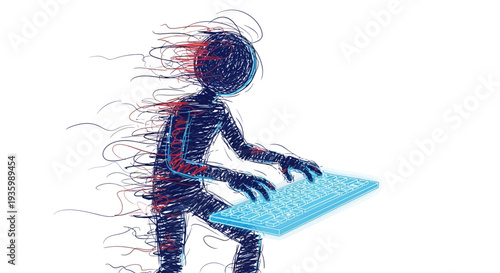 Digital Human Form Typing on Keyboard.