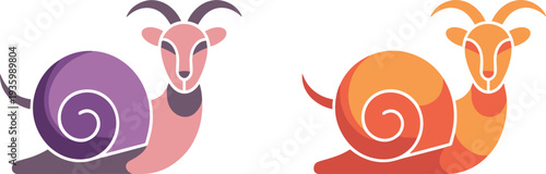 Capricorn zodiac sign illustration, stylized goat with spiral shell astrological symbol colorful vector isolated on white background