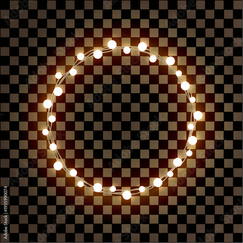 Vector light ring. A round shiny frame with retro glowing lamps highlighted on a transparent background.