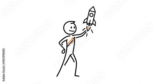 Man Launching Rocket with Confidence.