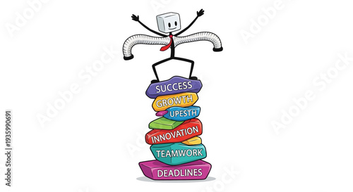 Man Standing on Stack of Business Cards.