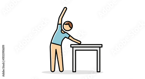 Man Stretching Arm Near Table Illustration.