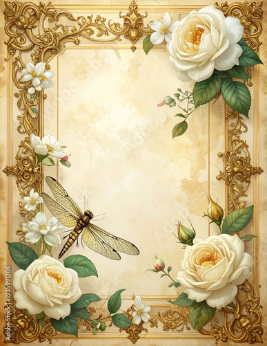 Vintage floral frame with roses and soft pastel botanical details for wedding invitations, greeting cards, stationery, and romantic designs with space for tex