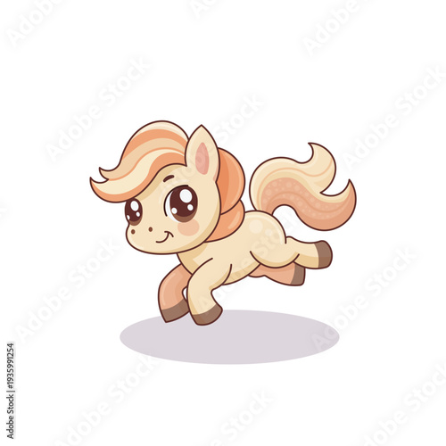 Cute Chibi Pony Galloping Joyfully Cartoon Vector Illustration
