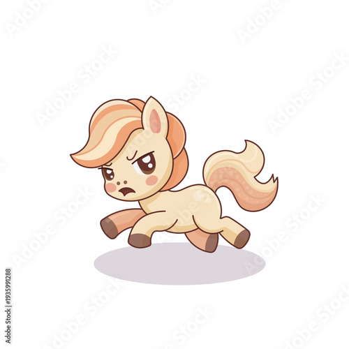 Angry Little Pony Character Expression Cartoon Vector Illustration