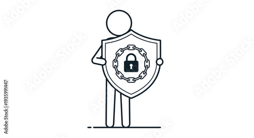 Person Holding Shield with Lock Symbol.