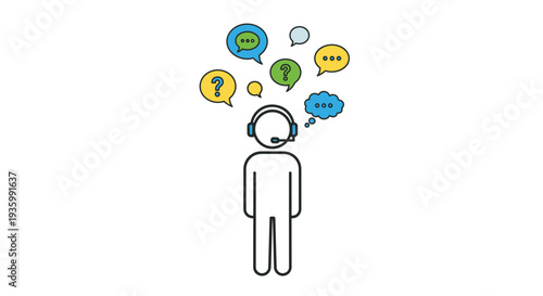 Person with Thought Bubbles and Question Mark.