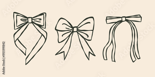Hand drawn Whimsical doodle bows set.