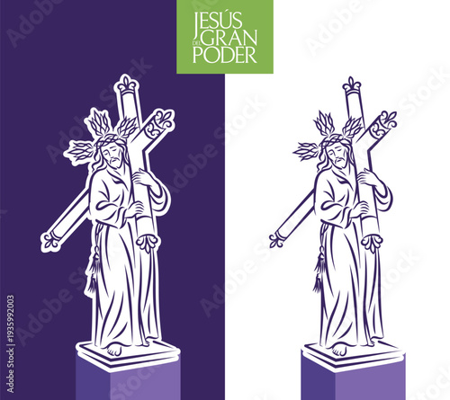 Vector illustration of the religious image of Jesus of Great Power carrying the cross.