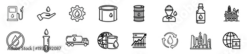 Industrial Tanker and Oil Storage Outline Icon Set – Fuel Transport, Gas Container and Energy Logistics Vector Collection