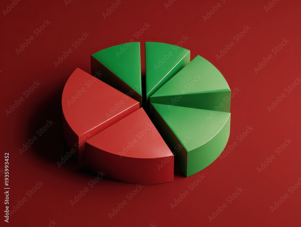 Obraz premium green pie chart business isolated on a red background
