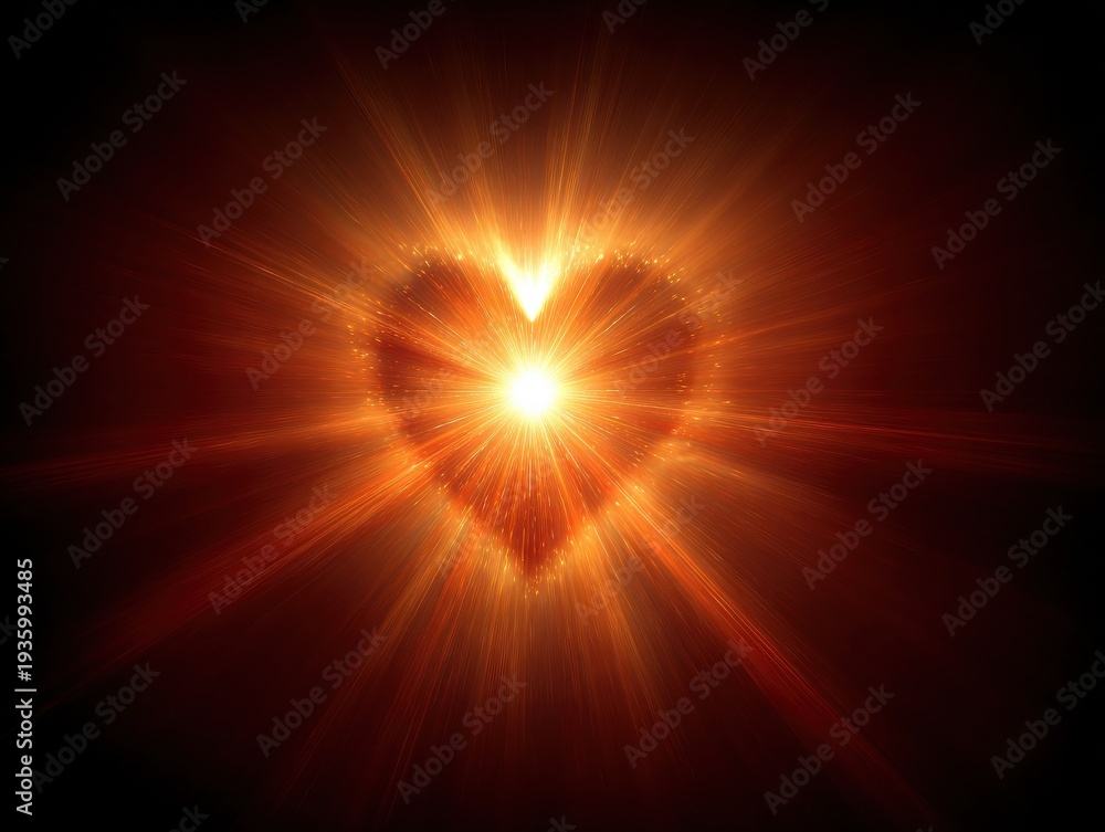 Fototapeta premium golden light rays forming heart shape isolated on a red background