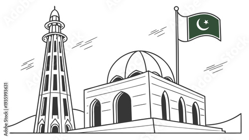 Pakistan independence day flag building minaret