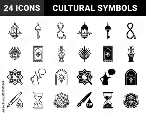Hybrid Islamic symbols merging traditional cultural elements with modern conceptual metaphors like DNA helix incense and circuit board palm leaf