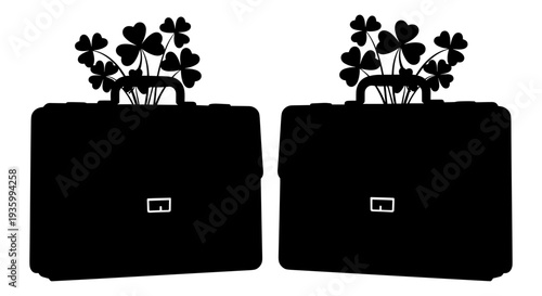 Two black briefcases with four-leaf clovers vector illustration