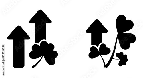 Set of 2 black arrow and clover leaf icons vector