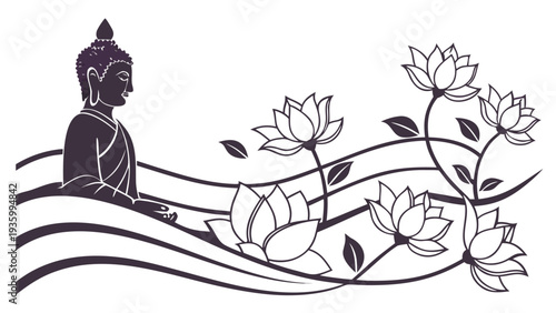 Singapore vesak day banner with buddha silhouette and lotus flowers meditation Buddhism