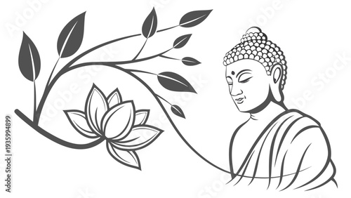 Buddha silhouette with lotus flower and leaves vesak day