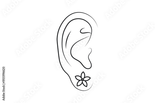 Human Ear Line Art Icon, Minimal Outline Ear Illustration, Hearing Care Medical Symbol Vector