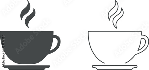 Coffee Cup Icon Set, Takeaway Paper Mugs and Espresso Cups Vector Symbols