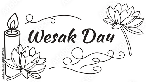 Wesak Day Greeting with Lotus Flowers and Candle typography