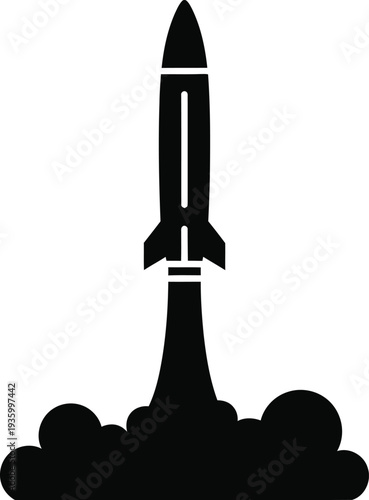 Striking silhouette of a powerful missile ascending with exhaust, symbol of progress