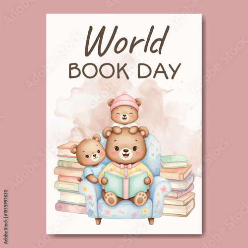 Watercolor world book day illustration