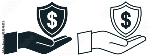 Hands holding protective shields with dollar sign symbol for financial security, insurance protection, money safety, and business investment concept vector
