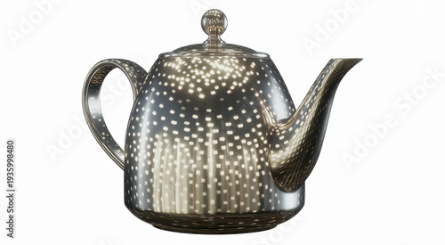 Silver teapot with white spots and spherical finial