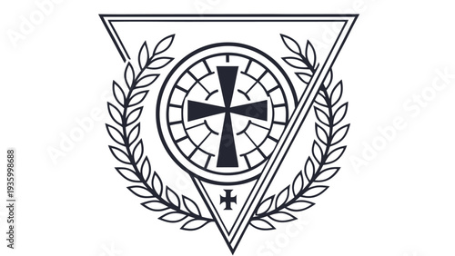 Black orthodox pentecost badge emblem with cross and circular