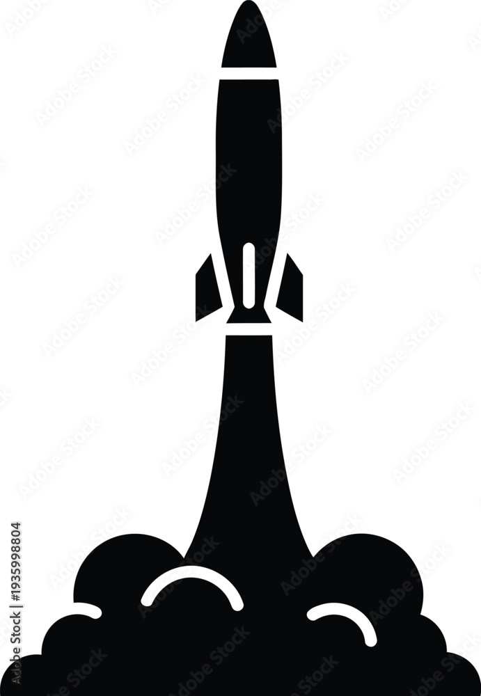 Obraz premium Dynamic silhouette of a modern ballistic missile launching with smoke trails