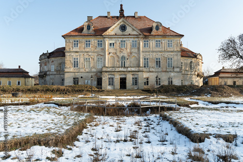 Konstfotografi Bezno Chateau, a late Baroque manor near Mladá Boleslav, showing its deteriorati