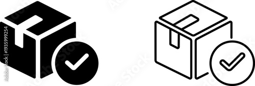 Icons representing approved packages in black and white formats showing simple design elements for use in various applications