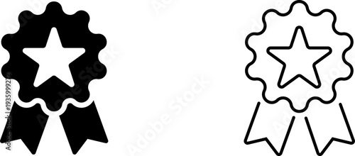 Black and white icons showing award ribbons with a star in the center for recognition and achievement purposes