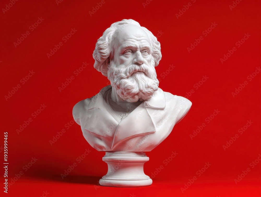 Obraz premium white marble bust of leader isolated on a red background