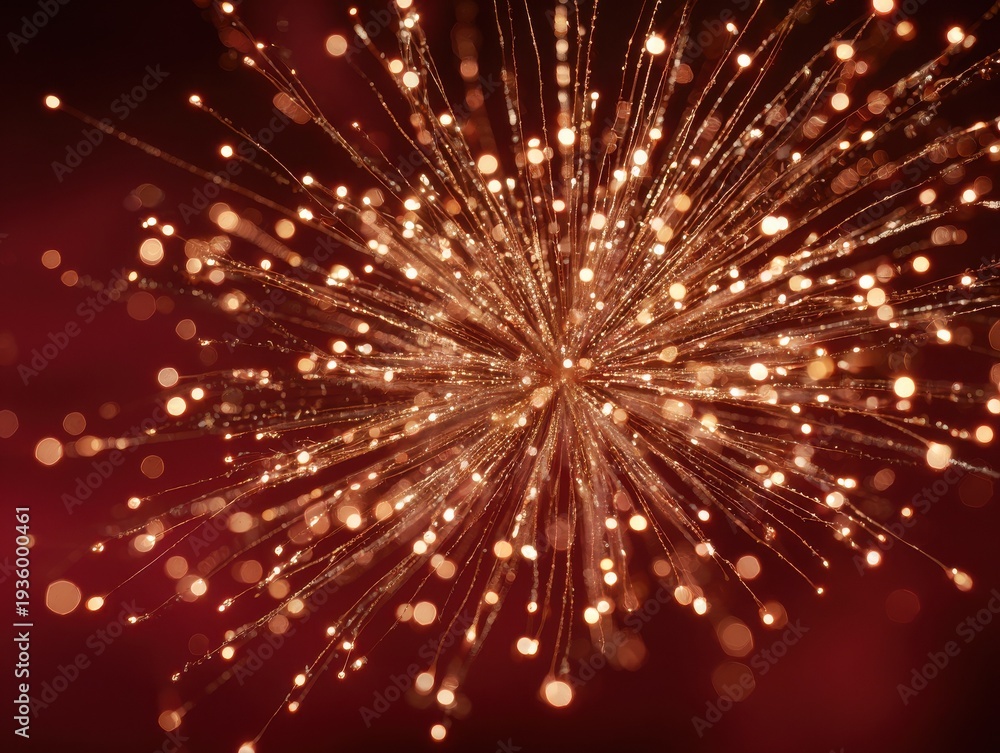 Fototapeta premium gold glitter fireworks burst close up isolated on a red background