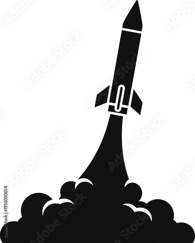 Iconic illustration of a powerful missile taking off with smoke