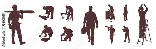 Silhouette of assembly and construction workers