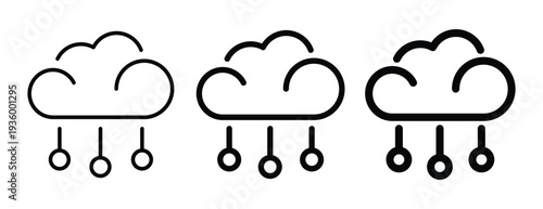 Simple Minimalist Cloud Data Ai Icon Set. Outline with Different Thicknesses. Image of Cloud with Rain in Form of Neural connections. Vector Illustration