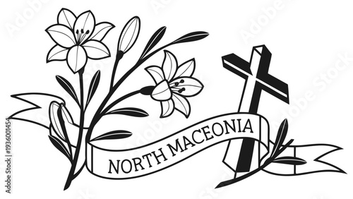 North Macedonia Friday before Pentecost banner with cross and flowers