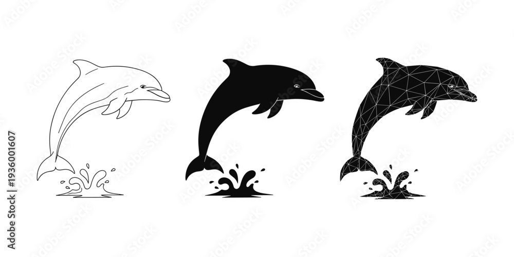 Obraz premium Dolphin Jumping Water Icons