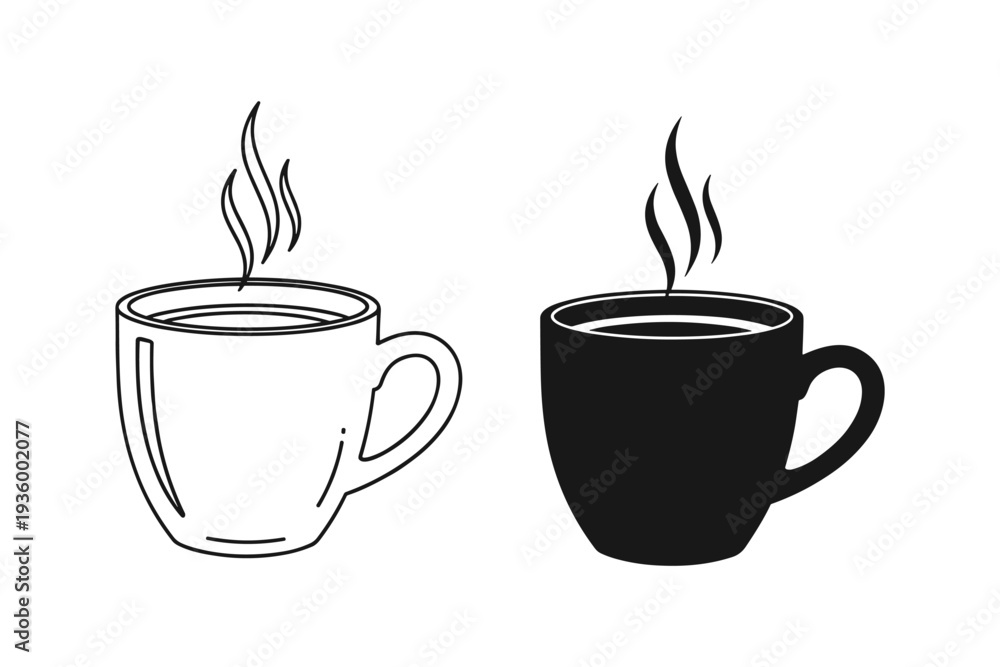 Obraz premium Hot Coffee Cup Line Art and Silhouette