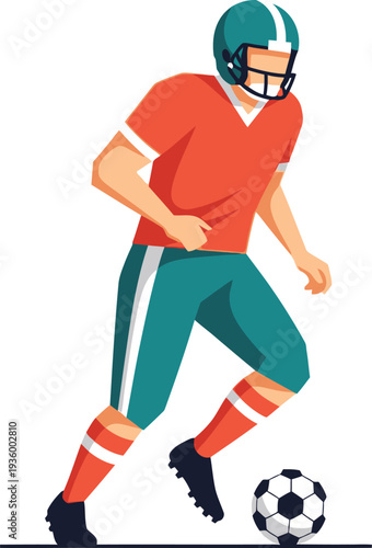 American football player kicking a soccer ball in action