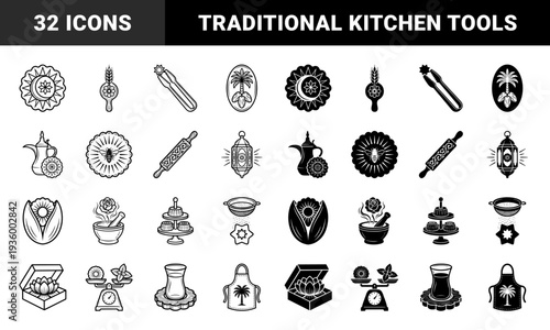 Handcrafted culinary collection featuring hybrid middle eastern kitchenware and organic floral motifs in linear and solid silhouette styles