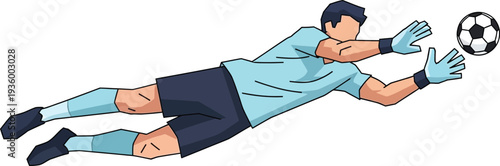 Soccer goalkeeper diving to catch ball in mid air